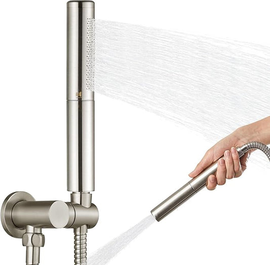 Heyalan Brass 2 in1 Function Handheld Spray Hand Shower High Pressure Handheld Sprinklert Shower Wand with Shower Hose and Adjustable Hand Shower Holder, Brushed Nickel