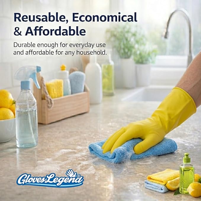 Yellow Household Kitchen Cleaning Dishwashing Reusable Gloves - Medium & Small