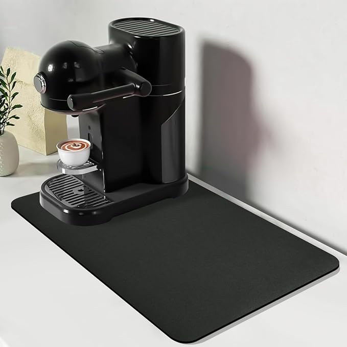 Bloss Coffee Mat, Dish Drying Mat, Coffee Bar/Maker Mat, Kitchen Counter Mat, Absorbent Hide Stain Rubber Backed Dish Drying Pad(12.2"x19.7", Black)