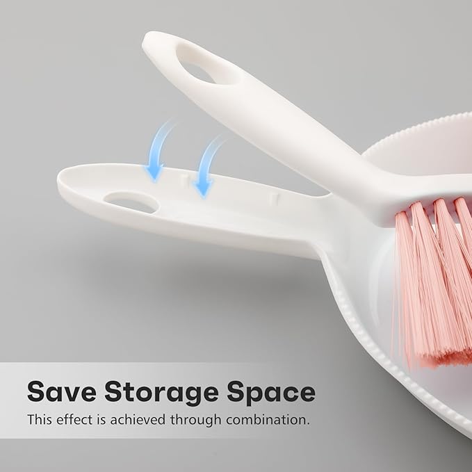 NACENA Handheld Dustpan and Broom Set – Mini Compact Brush Combo for Desktop, Sofa, Car & Kitchen Crumbs Small Cleaning Tool with Stiff Bristles, Pink