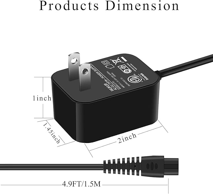 WUKUR 9V Charger for LABIGO Electric Spin Scrubber Compatible with Voweek VWS211, SP02, for LABIGO LA1, for Homitt HM115C HM115CW Electric Spin Scrubber Power Supply Cord Cable
