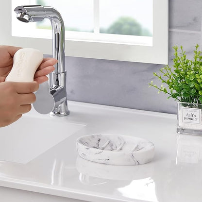 INIUNIK Marble Look Soap Dish - Bar Soap Holder for Shower, Bathroom & Kitchen Sink