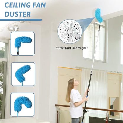 MAYKI 20 Foot High Reach Dusters for Cleaning 5 PCS, Ceiling Fan Dusters with Extension Pole, Cobweb Duster with Extension Pole for High Ceilings/Fans, 2 in 1 Window Squeegee Duster