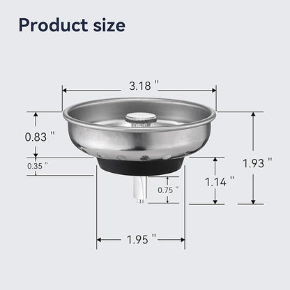 2 Pack Kitchen Sink Strainer and Stopper Combo - Stainless Steel Basket with Plastic Knob and Rubber Stopper Bottom, Fits Standard 3-1/2 Inch Drains