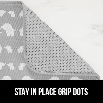 GORILLA GRIP Ultra Water Absorbent Microfiber Dish Drying Mat, 18x32, Quick Dry Thick Mesh, Slip Resistant Pad for Sink Dishes or Under Rack, Kitchen Counter Accessories, Machine Wash Mats, Elephants