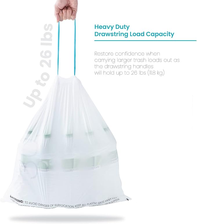 Home Zone Living 8 Gallon Kitchen Trash Bags with Drawstring Handles, Heavy Duty Custom Fit Design for 30 Liter Dual Recycling Liners, Code 30R, 60-Count (Pack of 8)