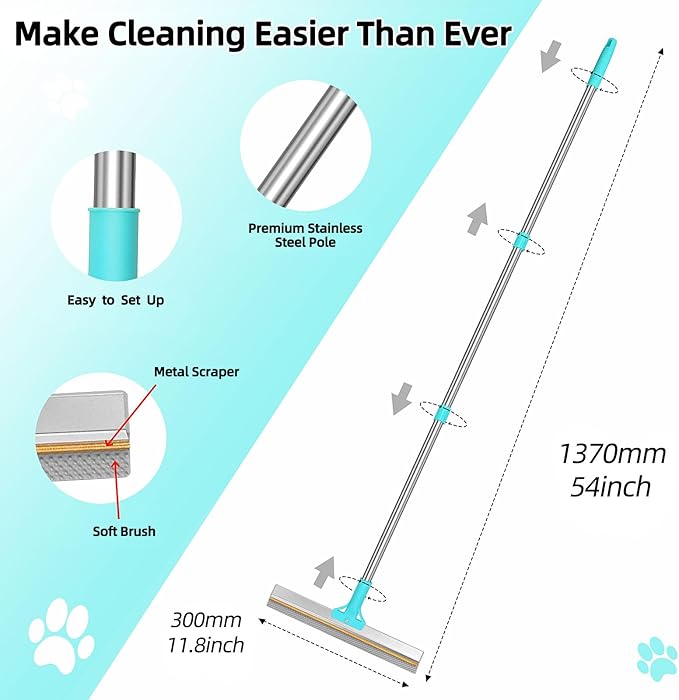 Carpet Rake for Pet Hair Removal, 54"Adjustable Handle Pet Hair Removal Carpet Brush Scraper, Pet Hair Removal Broom Tool for Carpet, Reusable Dog Cat Fur Remover, Pet Fur Cleaner for Rugs, Mats