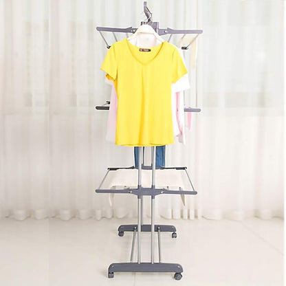 Clothes Drying Rack, Large 3-Tier Rolling Folding Dryer Hanger Storage Collapsible Garment Rack Standing Rack with Foldable Wings and Casters for Indoor Outdoor