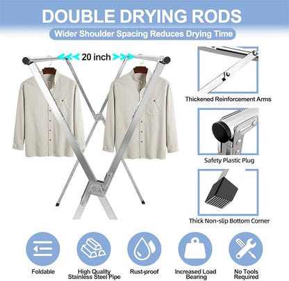 94.5in Premium Stainless Steel Clothes Drying Racks, Foldable and Adjustable Laundry Drying Rack Clothing for Indoor Outdoor (94.5" D x 28.4" W x 50.4" H)