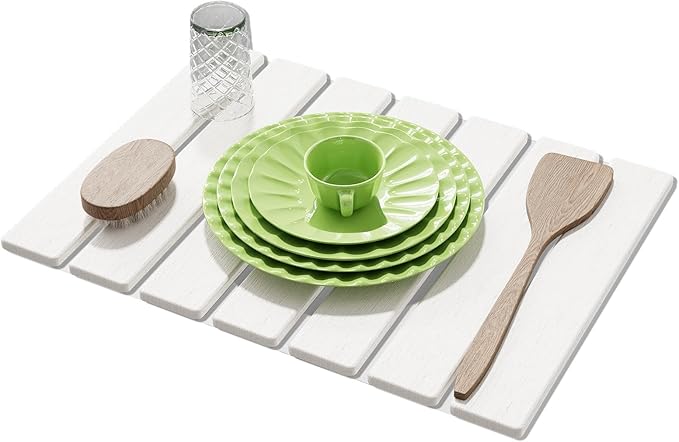 Stone Dish Drying Mat for Kitchen Counter,15.5''x11.8'' Foldable Quick Dry Stone Kitchen Mat,Eco-Friendly,Absorbent Diatomaceous Earth Mats for Dishes Bottles Cups Bathroom Any Countertop-White