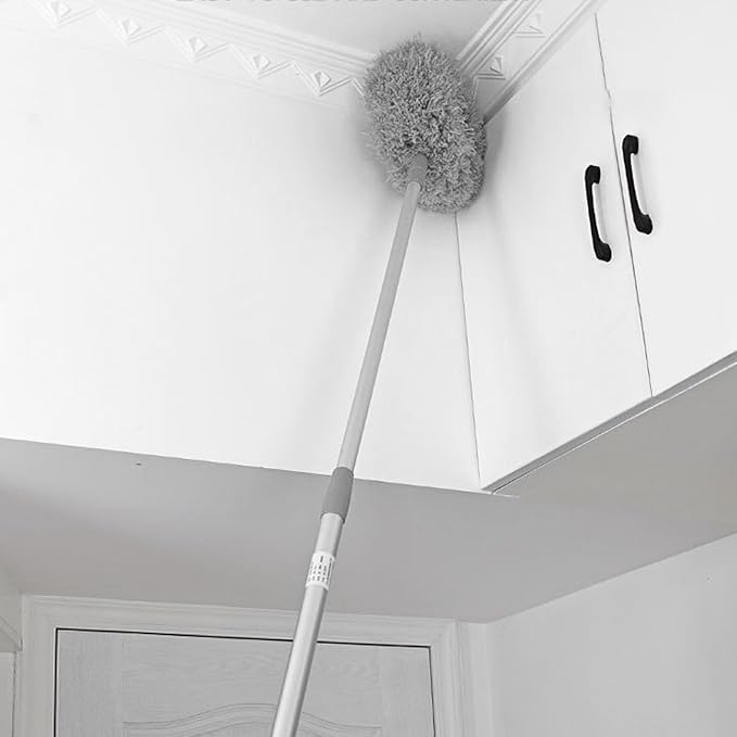 Extendable Long Handle, Ceiling Fan Blade Cleaning Tool Reusable Washable Microfiber Mop Microfibre Duster for high Ceilings, Cobweb Telescopic Extension Pole kit, Duster