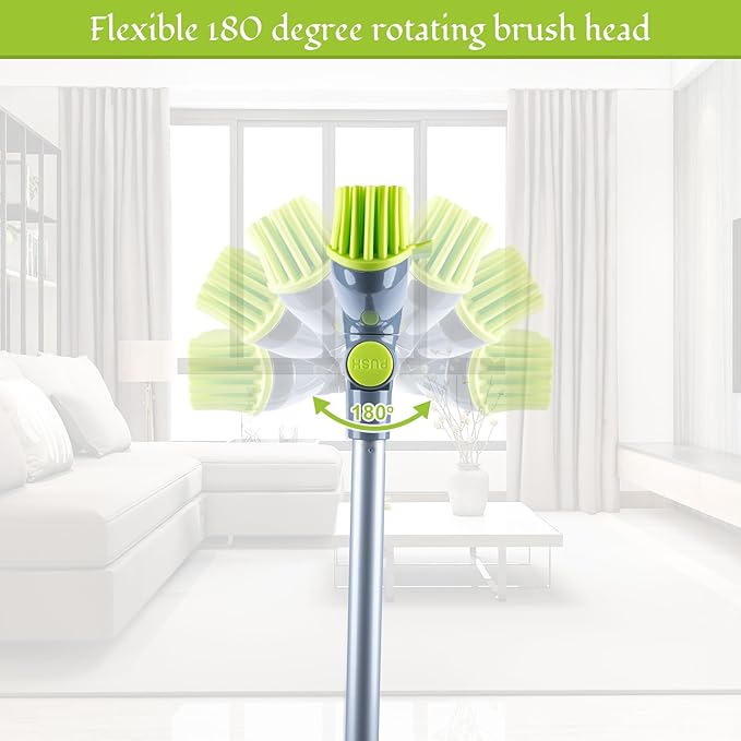 180°Rotating Head Rubber Broom with Squeegee for Pet Hair Removal - 51" Iron Handle Fur Remover Rake Brush for Carpet, Hardwood & Tile Floors, Includes Pet Hair Removal Gloves (Green)