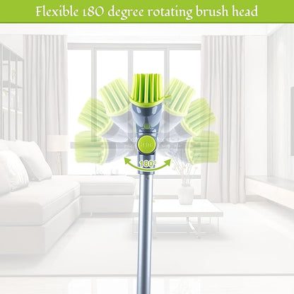 180°Rotating Head Rubber Broom with Squeegee for Pet Hair Removal - 51" Iron Handle Fur Remover Rake Brush for Carpet, Hardwood & Tile Floors, Includes Pet Hair Removal Gloves (Green)