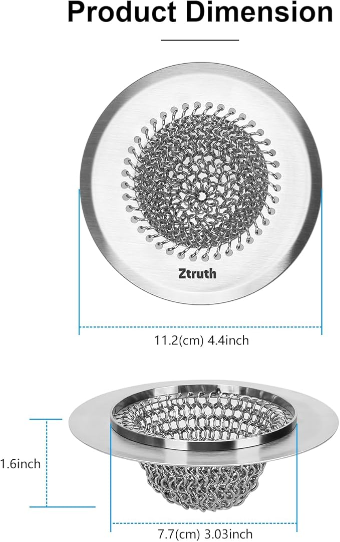 Ztruth Kitchen Sink Drain Strainer Patented Reversible Sink Strainer, Anti-Clogging Sink Strainer Basket, 304 Stainless Steel, Handmade Kitchen Gadgets, Dishwasher Safe