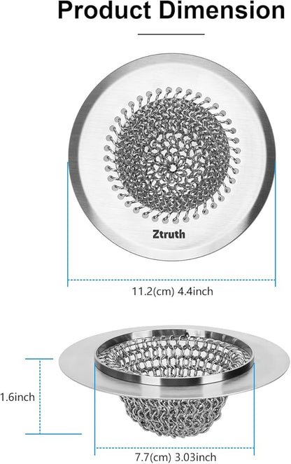 Ztruth Kitchen Sink Drain Strainer Patented Reversible Sink Strainer, Anti-Clogging Sink Strainer Basket, 304 Stainless Steel, Handmade Kitchen Gadgets, Dishwasher Safe