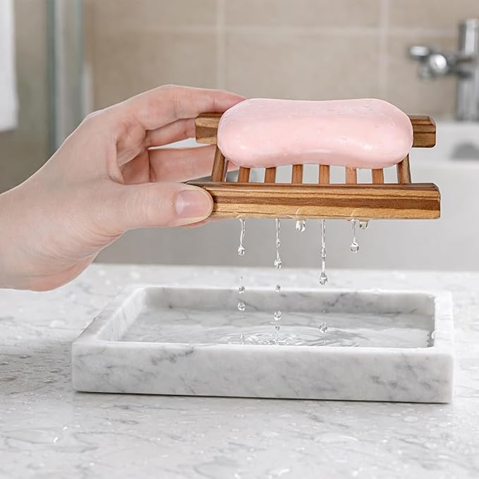 30 Pcs Bamboo Wood Soap Holder Savers Bulk, Wooden Shower Soap Dish Bulk, Wooden Soaps Dish Tray, Self Draining Dishes Handcraft Tray for Bathroom Kitchen Home(Natural Color & Charcoal)