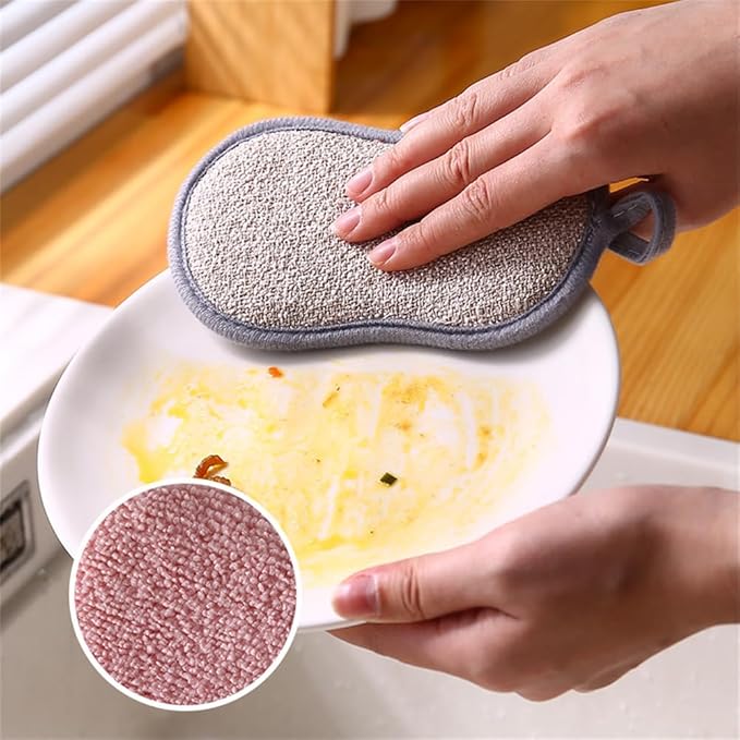 4 Pack Dish Sponge for Washing Dishes Cleaning Kitchen, All-Purpose, Non Scratch, Rough Scrubbers Side for Non-Stick Cookware, Soft Microfiber Scrub Side for Dishes,Reusable Dishwashing Sponges
