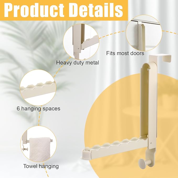 2 Pack Foldable Over The Door Drying Rack, Heavy Duty Door Hanger with Retractable Rod, Space Saving Laundry Towel Clothes Rack for Bathroom Bedroom