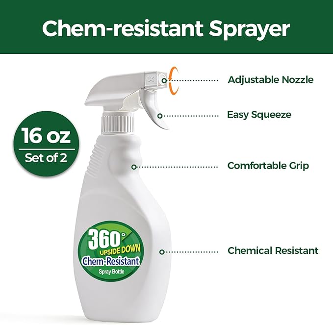 T4U Spray Bottles for Cleaning, 16 OZ Empty Spray Bottles Heavy Duty, Plastic Spray Bottles for Cleaning Solutions, Cleaning Spray Bottle for Household Cleaning Bleach, Industrial Chemical (2 Pack)