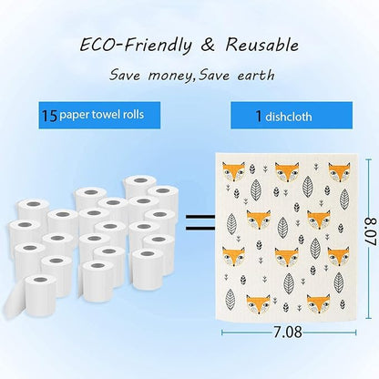 Swedish Dishcloth Reusable Kitchen Dish Towels Absorben and Fast Dry Cleaning Cloths Set of 4 No Odor Wipes (Fox)