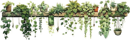Nature Green Plants Peel and Stick Wall Decals Wallpaper, Removable Wall Decals Shelves Green Plants Vinyl Art Wall Stickers & Murals for Living Room Kitchen Bathroom Decoration (A-Green)
