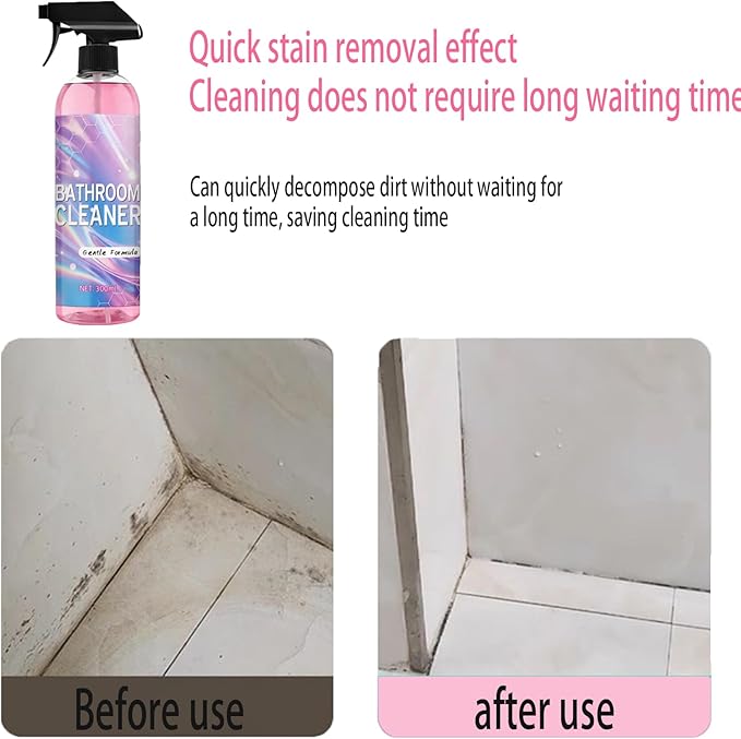 Bathroom Cleaner, All-Purpose Powerful Pink Bathroom Cleaner Spray Kit with Foam Descaler Spray, Microfiber Towel, and Scrub Sponge – Gentle Formula for Tubs, Tiles, Showers, and Glass Surfaces 300ml