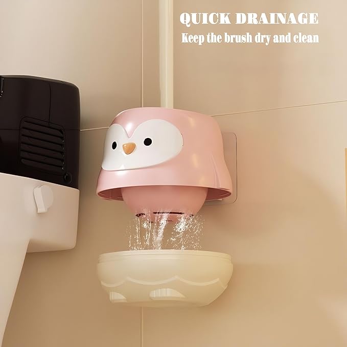 Penguin Toilet Brush and Holder Set - Cute Cartoon Long Handle Bathroom Cleaning Brush for Effective Home Use(Pink)
