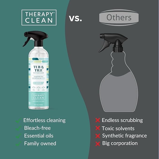Therapy Bathroom Cleaner Spray 24 fl oz. (3-Pack) - Daily Shower Cleaner for Soap Scum, Hard Water Stains – Non-Toxic, Bleach-Free, Foaming Formula for Grout, Tile, Tubs, Glass and Bathroom