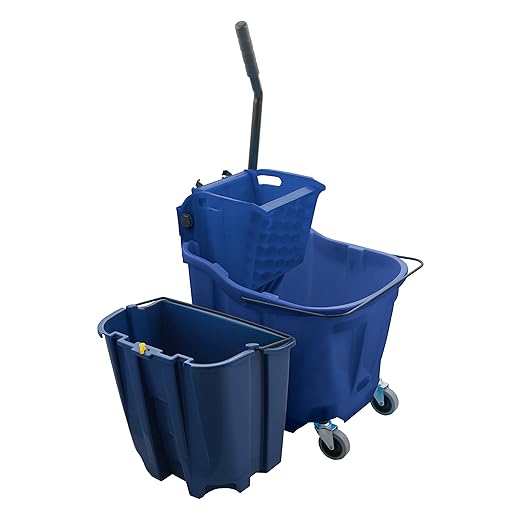 Carlisle FoodService Products Omnifit Mop Bucket with Side Press Wringer and Soiled Water Insert for Floor Cleaning, Kitchens, Restaurants, And Janitorial Use, Polypropylene (Pp), 35 Quarts, Blue