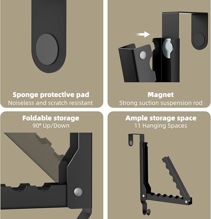 BAKON Over The Door Hangers, Over Door Hooks for Hanging, Small Space Dual Folding Portable Over Door Clothes Hanger for Clothes, Hats, Bags and Towels. (1, Black(Update))