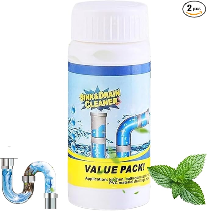Powerful Drain Cleaner Powder - Fast-Acting Foaming Pipeline Dredging Agent | Multi-Functional Clog Remover for Kitchen Sink, Bathroom Hair, Toilet & PVC Pipes, Safe Sewer Unblocker, 3.9 oz/110g (2)