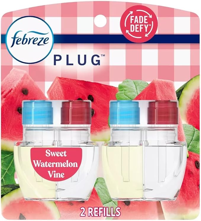 Febreze Plug with Fade Defy Technology Air Freshener - New Limited Edition - (2) of 0.87 fl oz Refills (Sweet Watermelon Vine)
