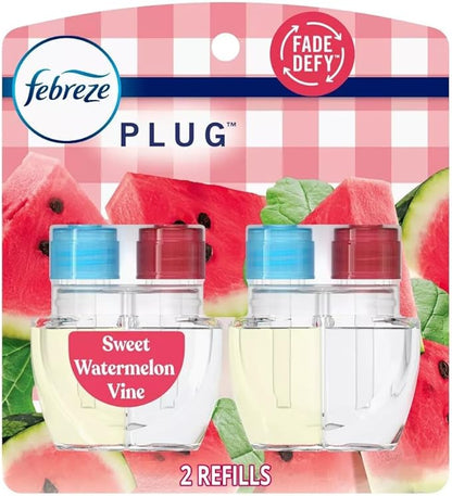 Febreze Plug with Fade Defy Technology Air Freshener - New Limited Edition - (2) of 0.87 fl oz Refills (Sweet Watermelon Vine)