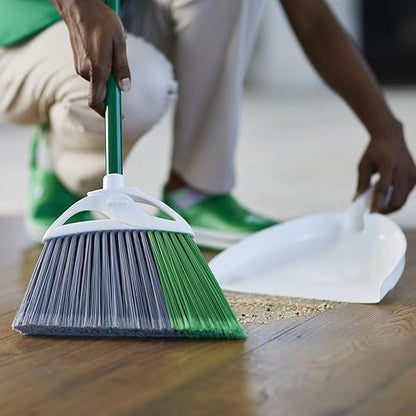 Libman Commercial 206 Precision Angle Broom with Dust Pan, Steel Handle, 11" Wide, Green and White (Pack of 4)