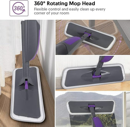 Spray Mops for Floor Cleaning - HOMSIER Microfiber Mop Wet Dry with 3 Washable Pads 550ML Refillable Bottle for Hardwood Wood Laminate Tile Marble Kitchen Home Hard Floors