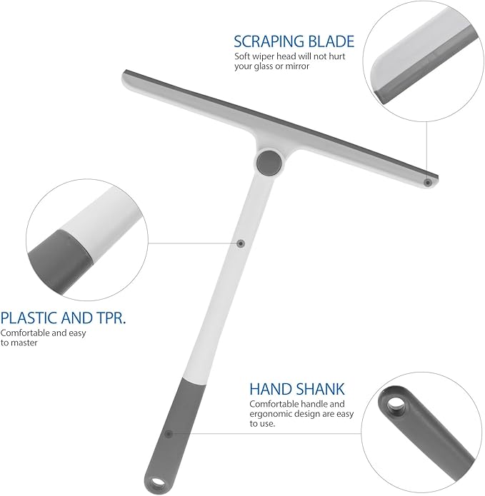 Rotating Glass Squeegee for Home Use Grey White, Multipurpose Nonslip Window and Mirror Cleaner, Bathroom and Car Water Wiper Cleaning Tool