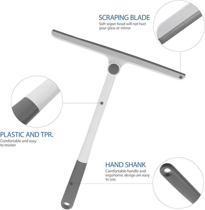 Rotating Glass Squeegee for Home Use Grey White, Multipurpose Nonslip Window and Mirror Cleaner, Bathroom and Car Water Wiper Cleaning Tool
