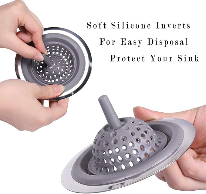 2 Pack Kitchen Sink Drain Strainer Silicone Stainless, Drain Protector,Prevent Clogging, Large Wide Rim 4.5 inch Diameter, Tools Home Improvement (Gray)