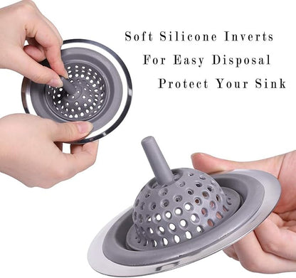 2 Pack Kitchen Sink Drain Strainer Silicone Stainless, Drain Protector,Prevent Clogging, Large Wide Rim 4.5 inch Diameter, Tools Home Improvement (Gray)