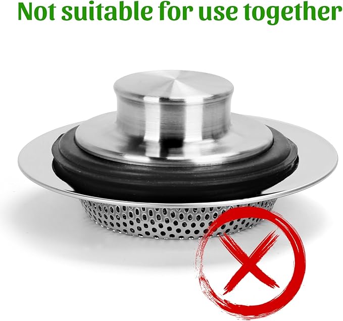 3PCS - Windran Kitchen Sink Drain Strainer and Sink Drain Stopper Set, Upgraded Double-Layer Safe Design for Most Kitchen Sink Drain Basket (4.5 Inch)