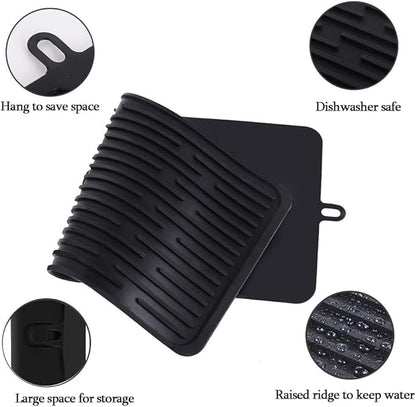 Dish Drying Mat, Silicone Drying Mat Good Large Drying Mats for Kitchen, Heat Resistant Mat Solid Rectangular (Black)