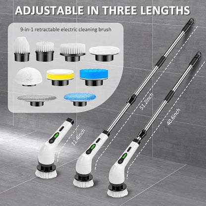 Electric Shower Spin Scrubber, Scrub Brush Floor Scrubber with Long Handle, Electric Cleaning Brush with 9 Replaceable Heads, for Bathroom Kitchen Tile Grout Shower Car Cleaning Supplies﻿