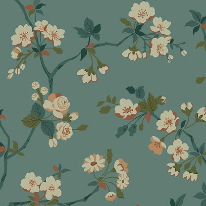 Timeet Floral Wallpaper Peel and Stick Wallpaper Boho Blue/PeachPuff/Green Retro Wall Decor Bedroom Living Room Wall Decor Self Adhesive Removable Mural 16.14in*118.11in