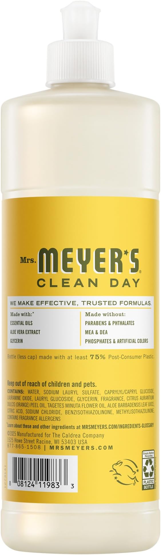 Mrs. MEYER'S CLEAN DAY Liquid Dish Soap, Dandelion Scent, 16 Fl Oz Bottle - 3 Pack