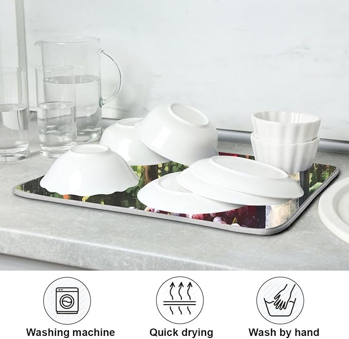 Grapes Wine Glass Bottle Dish Drying Mat for Kitchen Counter Absorbent Microfiber Drying Pad, Large 18x24 in