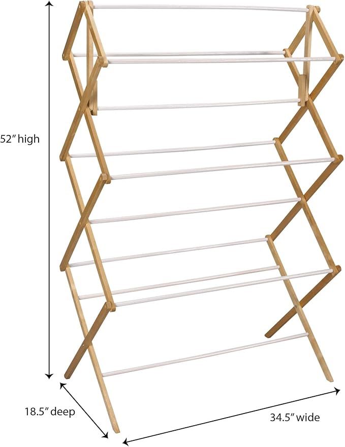 Household Essentials Folding Clothes Drying Rack, Wood Frame with Vinyl Dowels