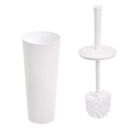Amazon Basics Toilet Brush and Holder Set, Heavy-Duty Bristle Scrub Brushes with Non-Slip Handle, White, 4-Pack