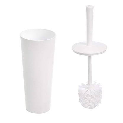 Amazon Basics Toilet Brush and Holder Set, Heavy-Duty Bristle Scrub Brushes with Non-Slip Handle, White, 4-Pack
