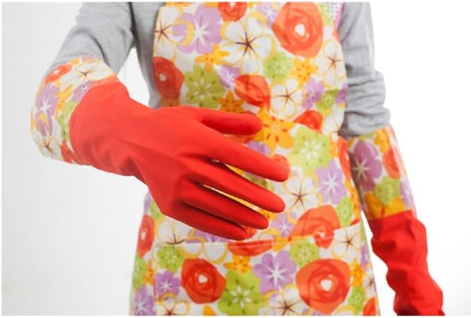 Kitchen Rubber Cleaning Gloves with Warm Lining Household Thickening PU Waterproof Dishwashing Latex Glove Large 2 Pairs
