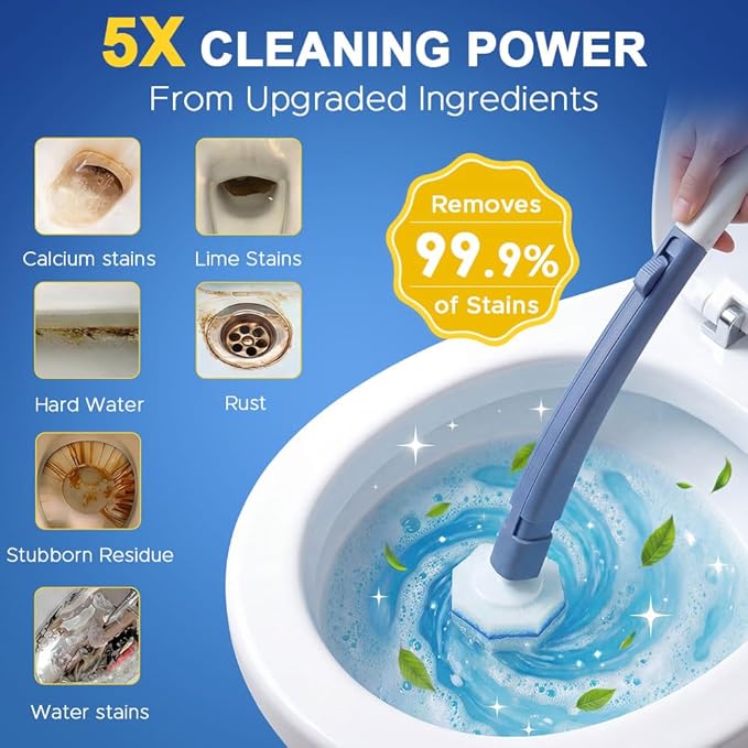 ROUNDSQUARE Disposable Toilet Bowl Cleaner with 12 Disinfecting 5X Power Refill Heads, Toilet Bowl Cleaner Wands, Storage Caddy, Toilet Cleaning System Starter Kit